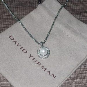 Albion Sterling Silver Pearl Pendant Necklace with Pave Diamonds